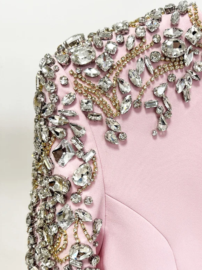 Long Sleeve Embellished Shoulders Midi Dress Pink