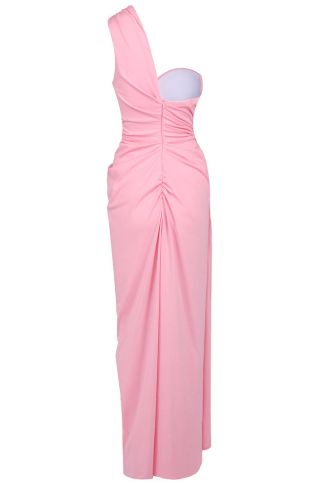 One Shoulder Draped Maxi Dress Pink