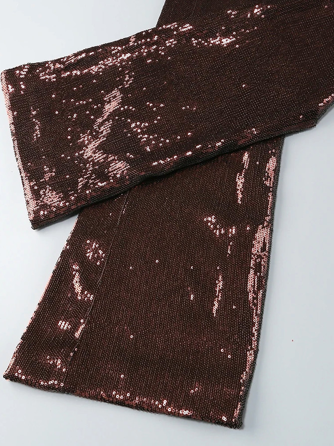Halter Draped Sequin Jumpsuit Brown