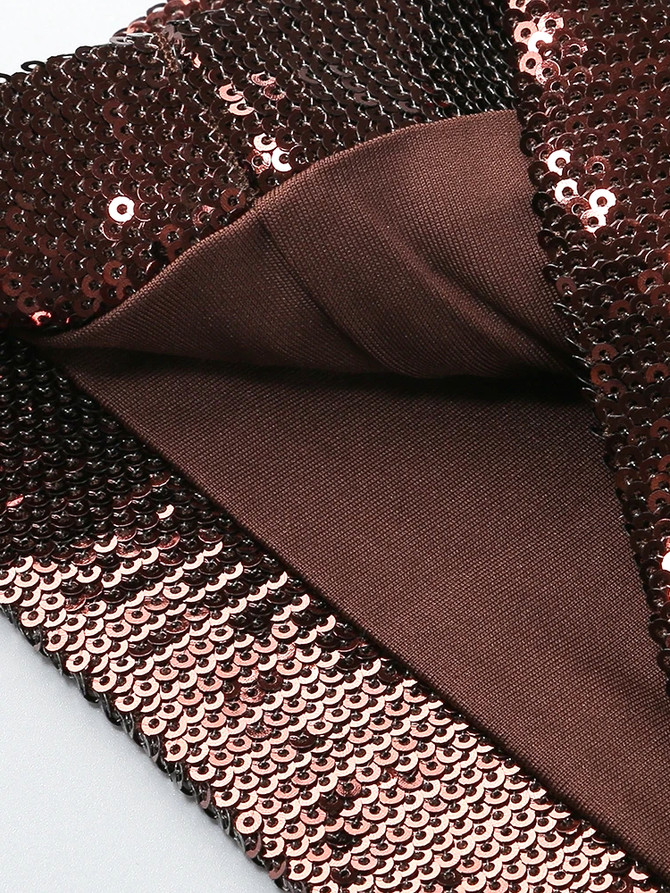 Halter Draped Sequin Jumpsuit Brown