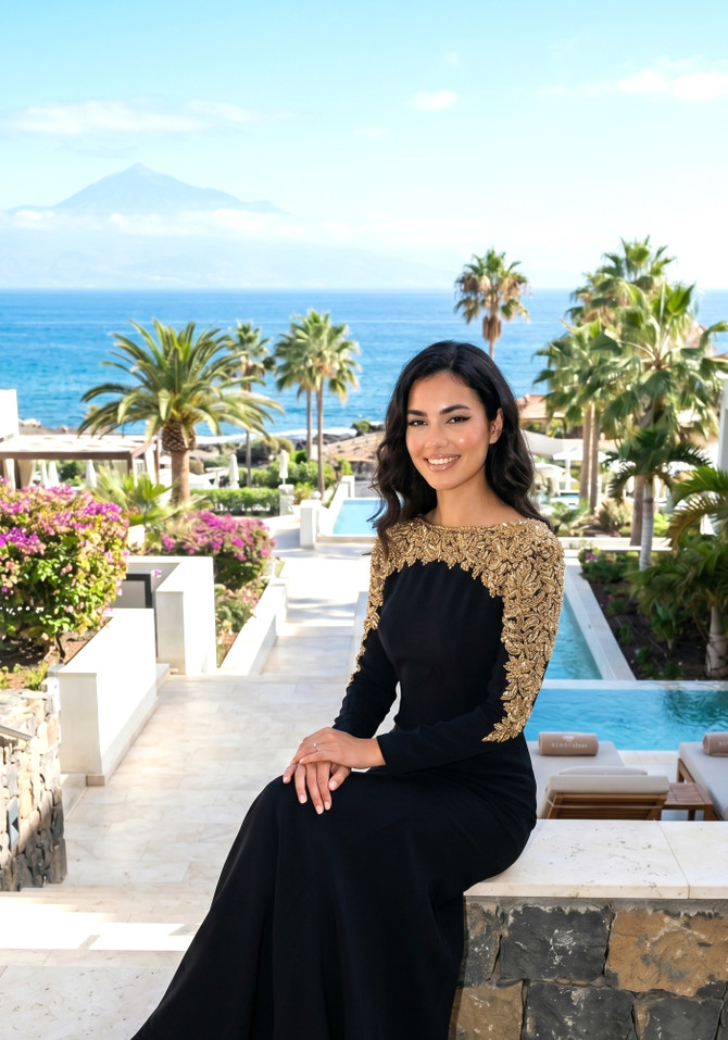 Long Sleeve Crystal Shoulders Maxi Dress Black