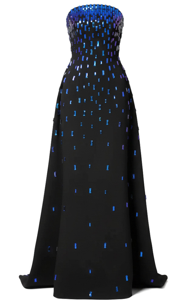 Strapless Embellished A Line Maxi Dress Black
