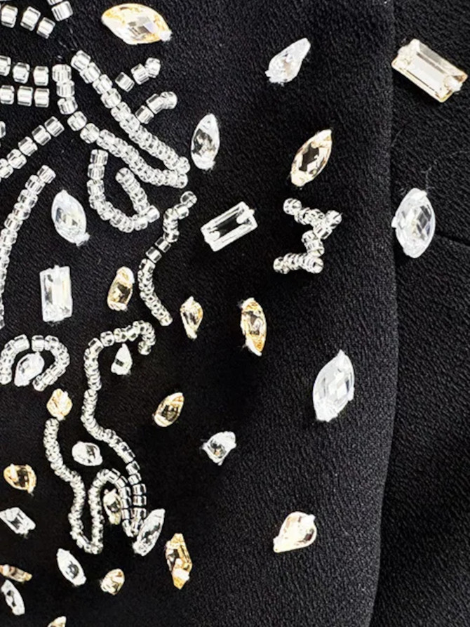 Long Sleeve Bardot Crystal Detail Maxi Dress Black