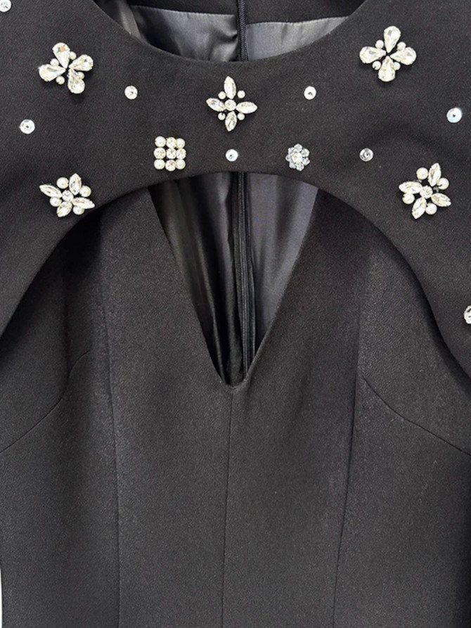 Crystal Cape Sleeve Maxi Dress Black