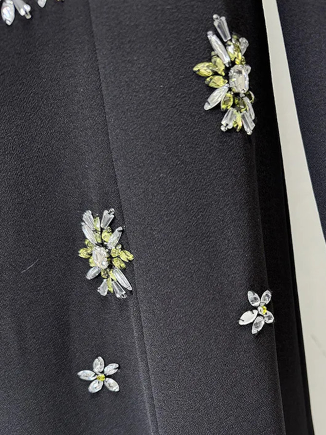 Long Sleeve Crystal Detail A Line Maxi Dress Black