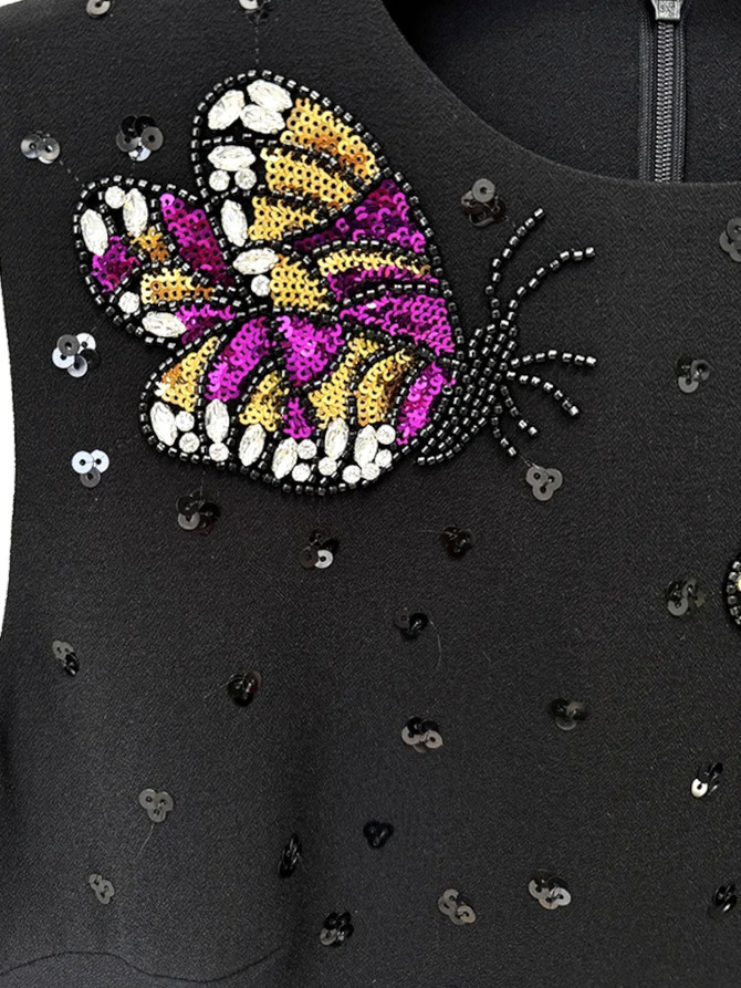 Sequin Butterfly Dress Black