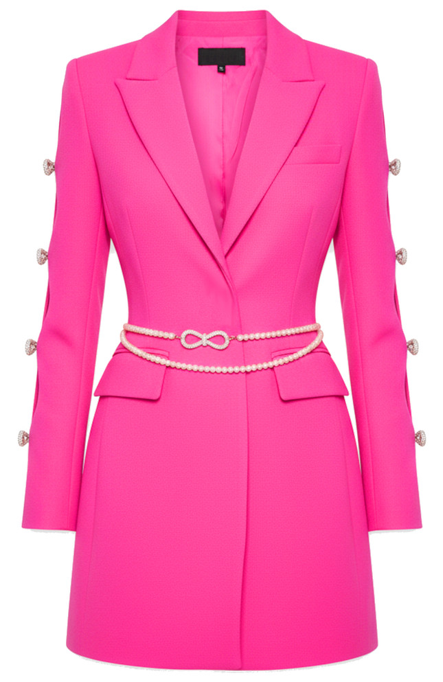 Long Sleeve Pearl Crystal Bow Blazer Dress Hot Pink Long Sleeve Pearl Crystal Bow Blazer Dress Hot Pink