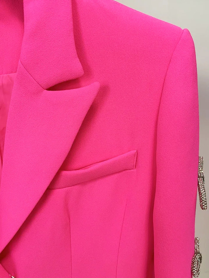 Long Sleeve Pearl Crystal Bow Blazer Dress Hot Pink Long Sleeve Pearl Crystal Bow Blazer Dress Hot Pink