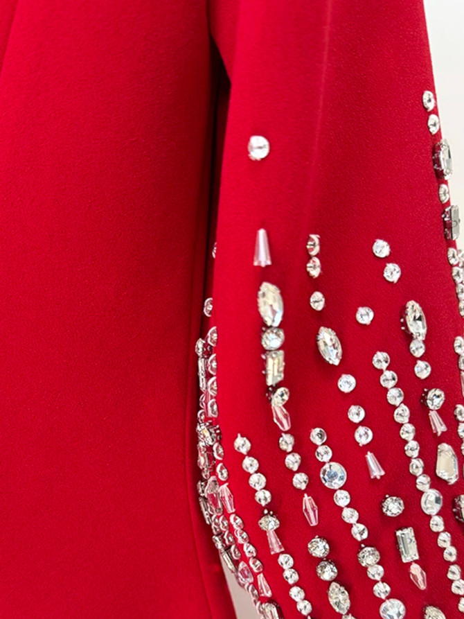 Crystal Short Sleeve Dress Red