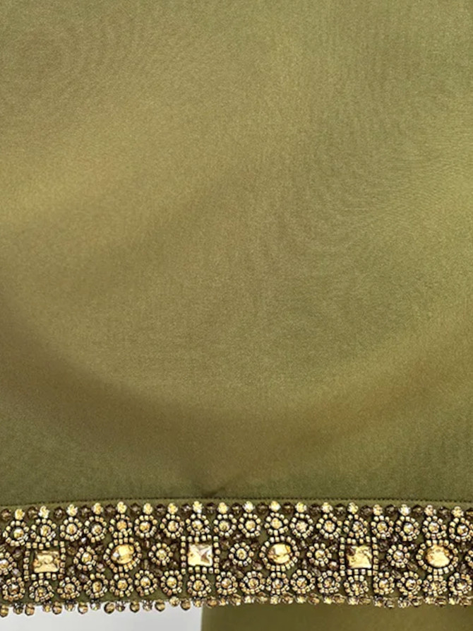 Halter Embellished Trim Two Piece Maxi Dress Green