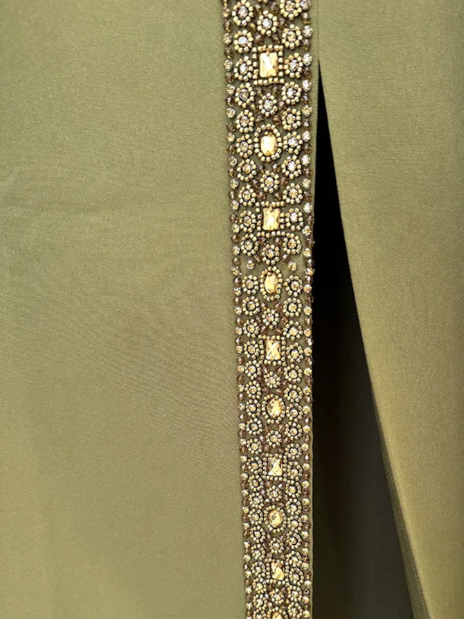 Halter Embellished Trim Two Piece Maxi Dress Green