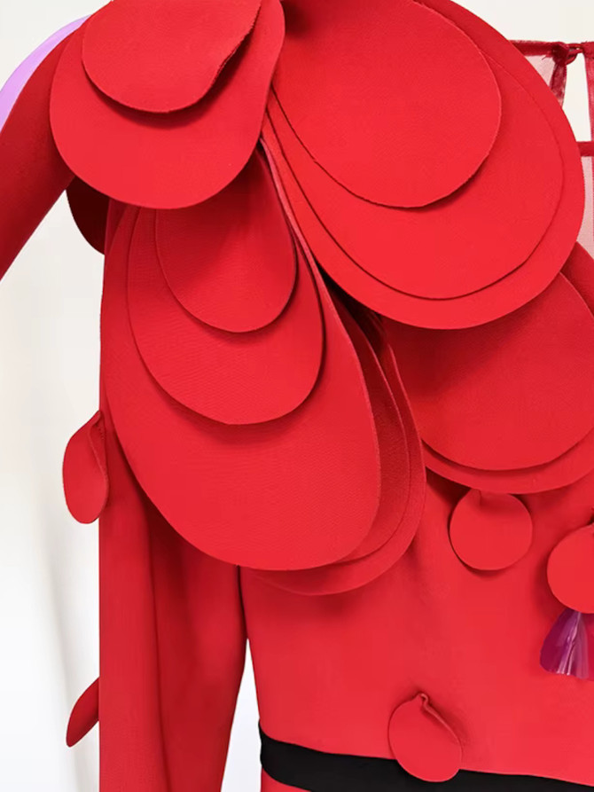 Long Sleeve Petal Detail Maxi Dress Red