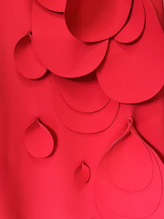 Long Sleeve Petal Detail Maxi Dress Red