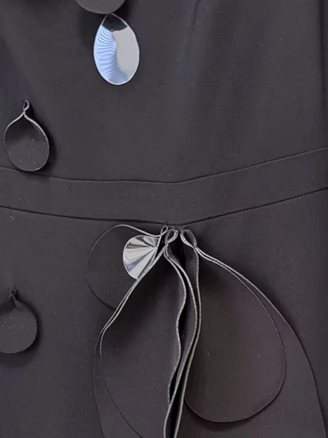 Long Sleeve Petal Detail Maxi Dress Black