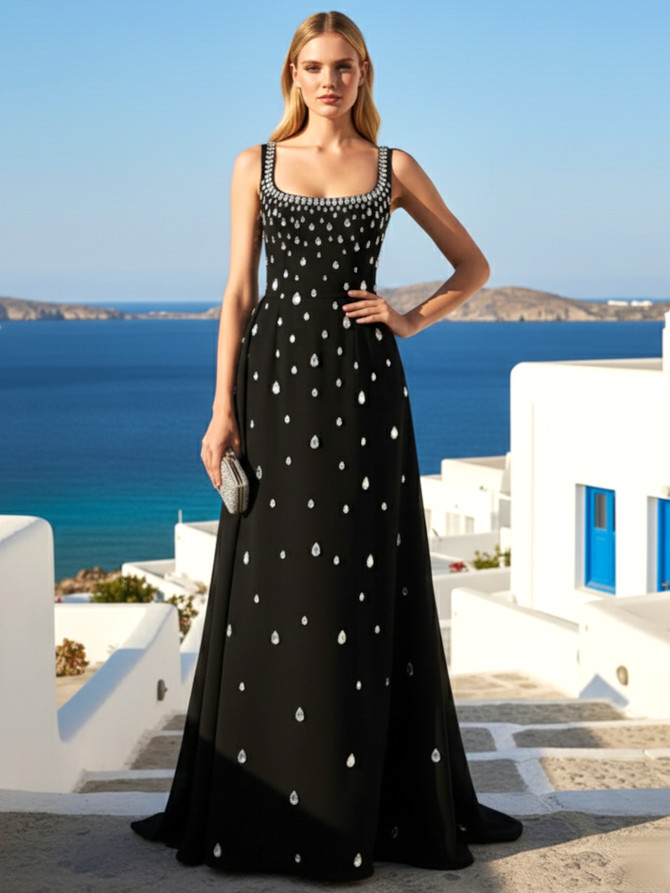 Crystal A Line Maxi Dress Black
