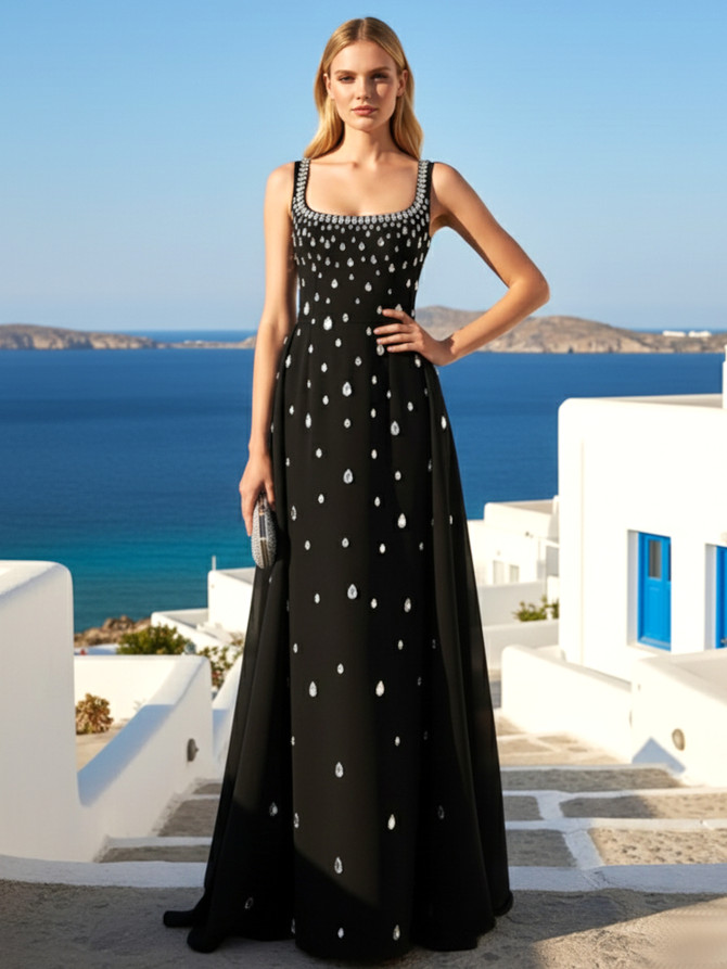 Crystal A Line Maxi Dress Black
