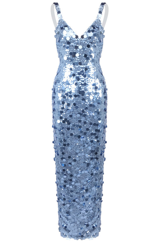 Big Sequin Maxi Dress Blue