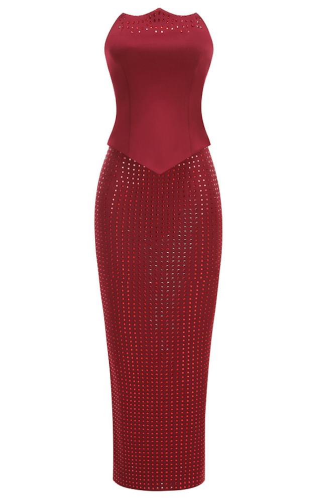 Strapless Embellished Two Piece Maxi Dress Red