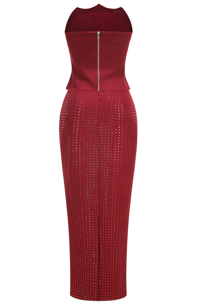 Strapless Embellished Two Piece Maxi Dress Red