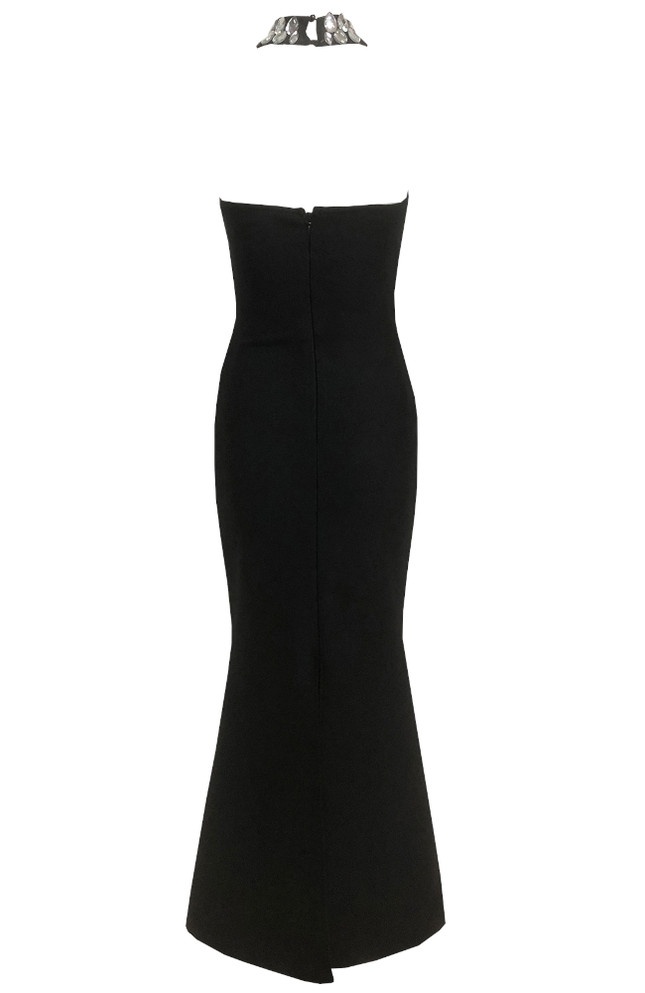 Halter Crystal Mermaid Maxi Dress Black