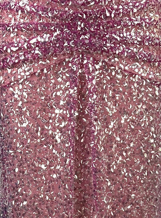Sequin Bardot Draped Maxi Dress Pink