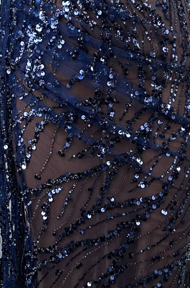 Floral One Shoulder Sequin Maxi Dress Blue