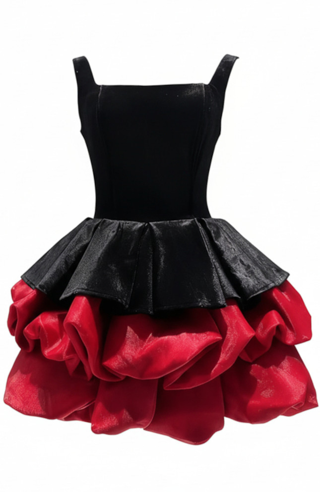 Puff Corset Velvet Dress Black Red