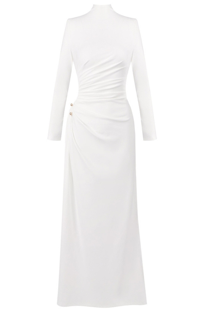 Long Sleeves Draped Detail Maxi Dress White