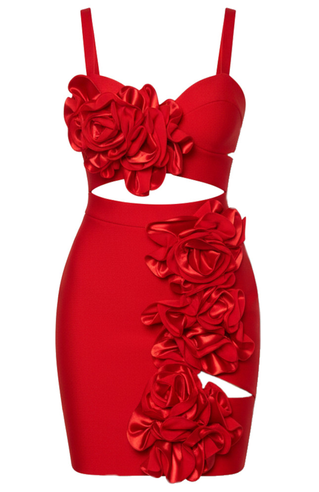 Floral Ruffle Dress Red