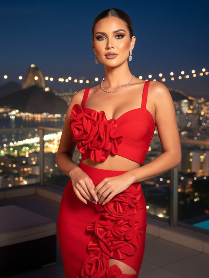 Floral Ruffle Dress Red