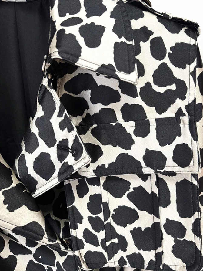 Animal Print Trench Coat Black White