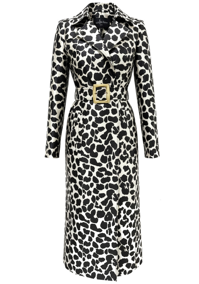 Animal Print Trench Coat Black White