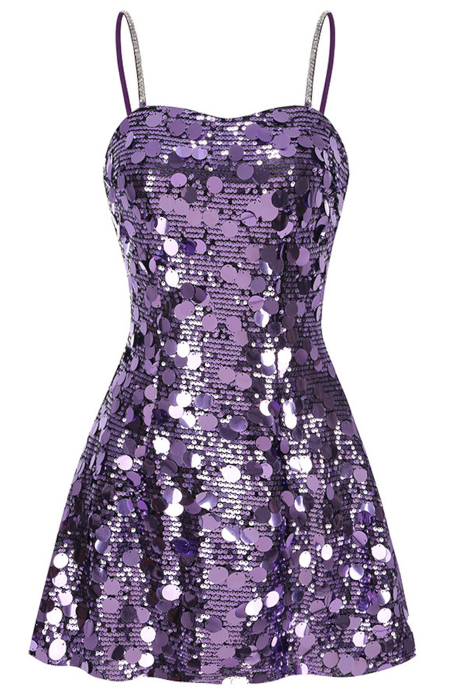 Sequin A Line Dress Purple