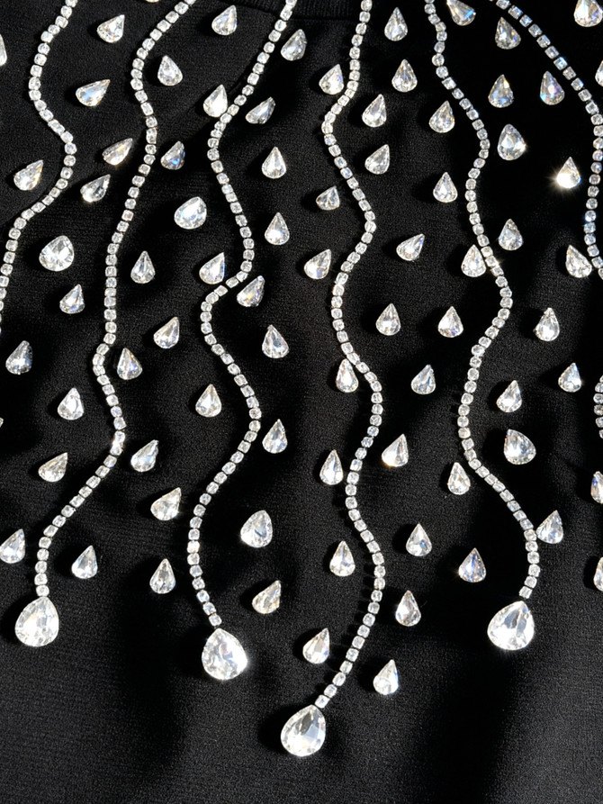 Long Sleeve Crystals Maxi Dress Black