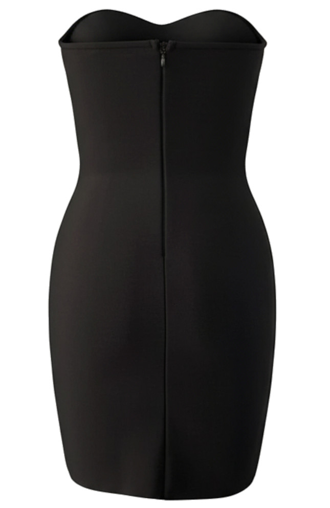 Strapless Crystal Pearl Embellished Dress Black