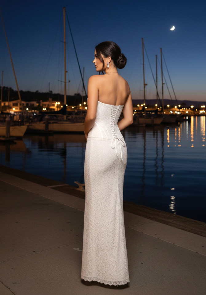 Strapless Lace Corset Two Piece Maxi Dress White