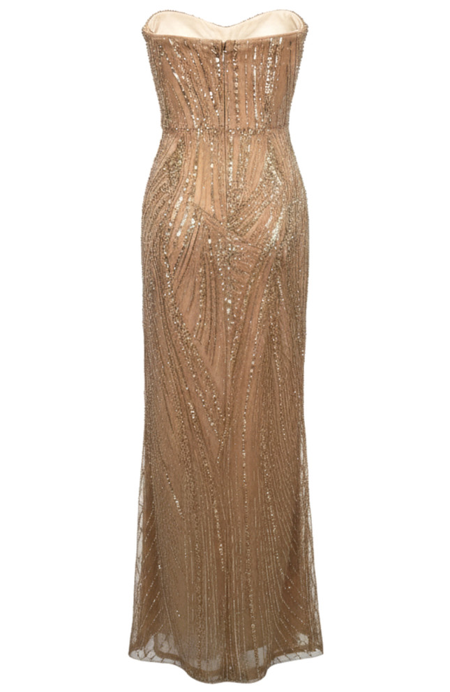 Strapless Sequin Maxi Dress Caramel