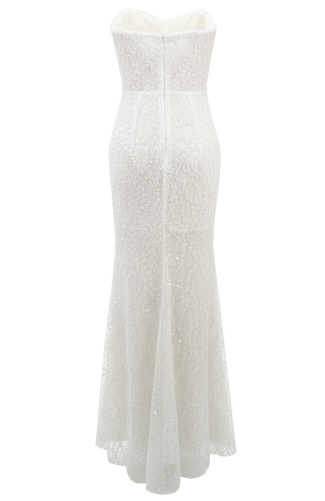 Strapless Pearl Sequin Maxi Dress White