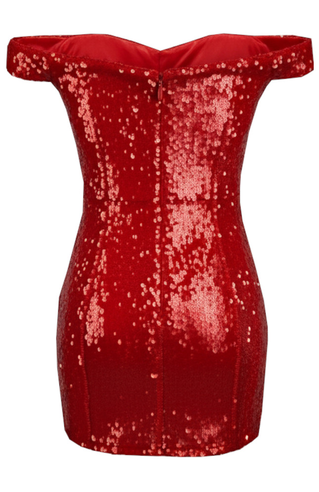 Bardot Draped Sequin Dress Red