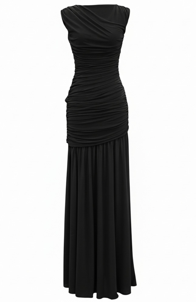 black sexy cocktail dress A Line Lace Appliques High Split Long Prom Formal QP1400 Black Jersey Knot Drape My Actual Bust is:58