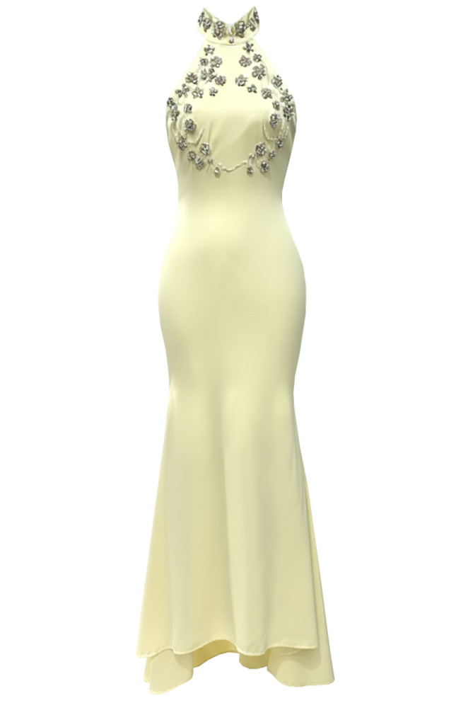Halter Crystal Maxi Dress Yellow