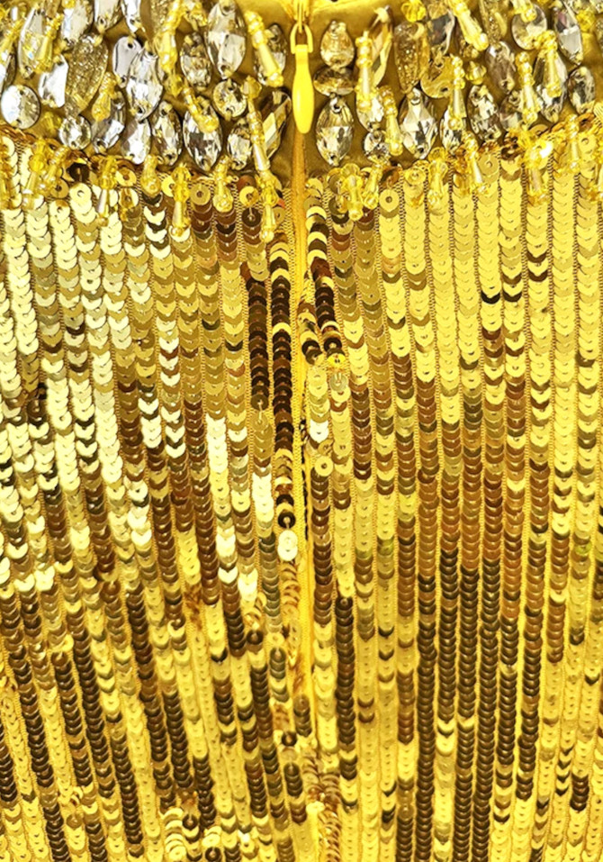 Long Sleeve Crystal Neck Sequin Maxi Dress Gold