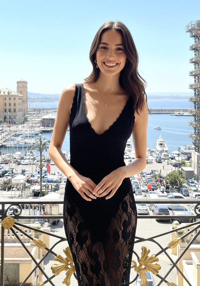 Scalloped Lace Midi Dress Black