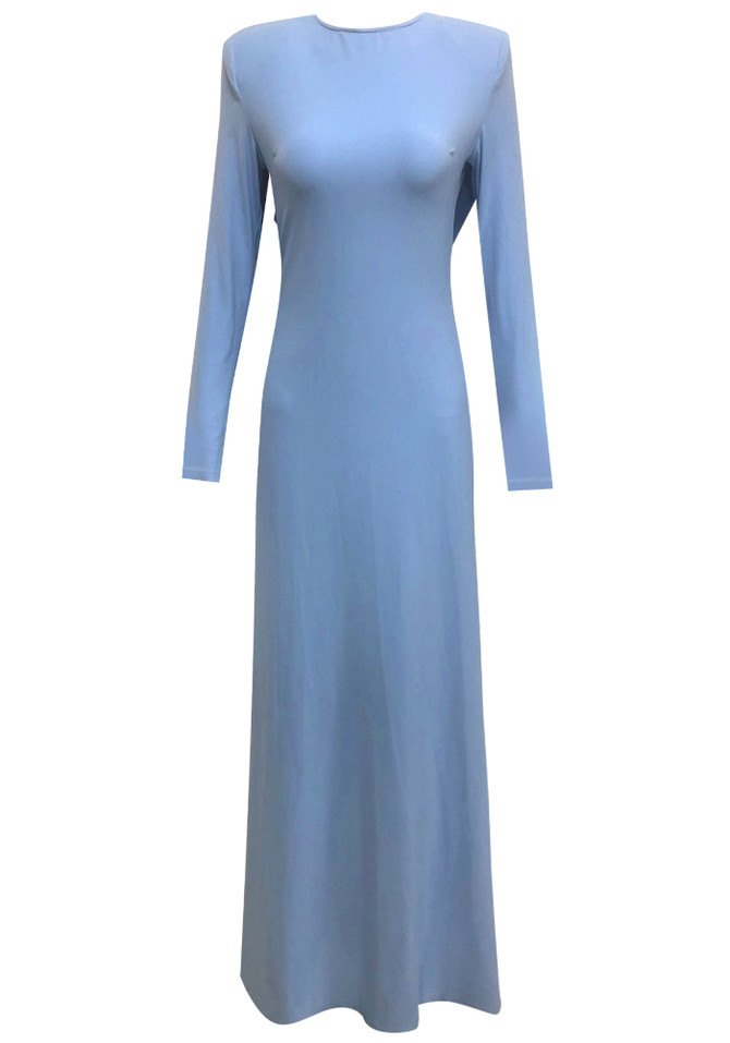 Long Sleeve Draped Back Maxi Dress Blue