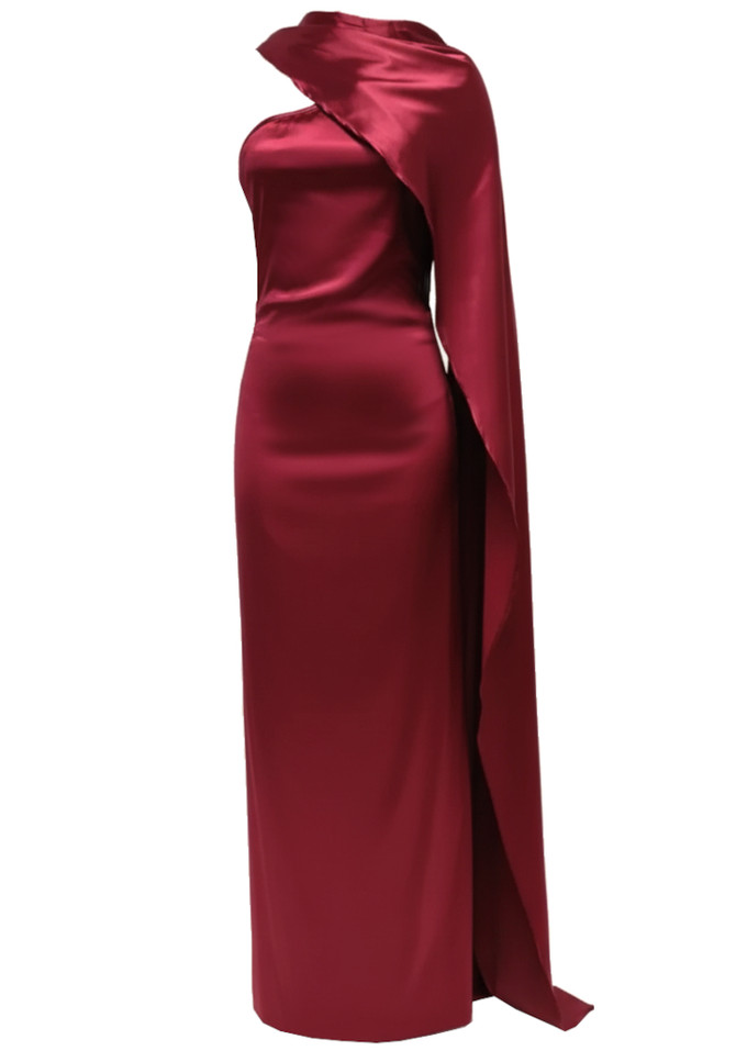 Strappy Back Cape Maxi Dress Red