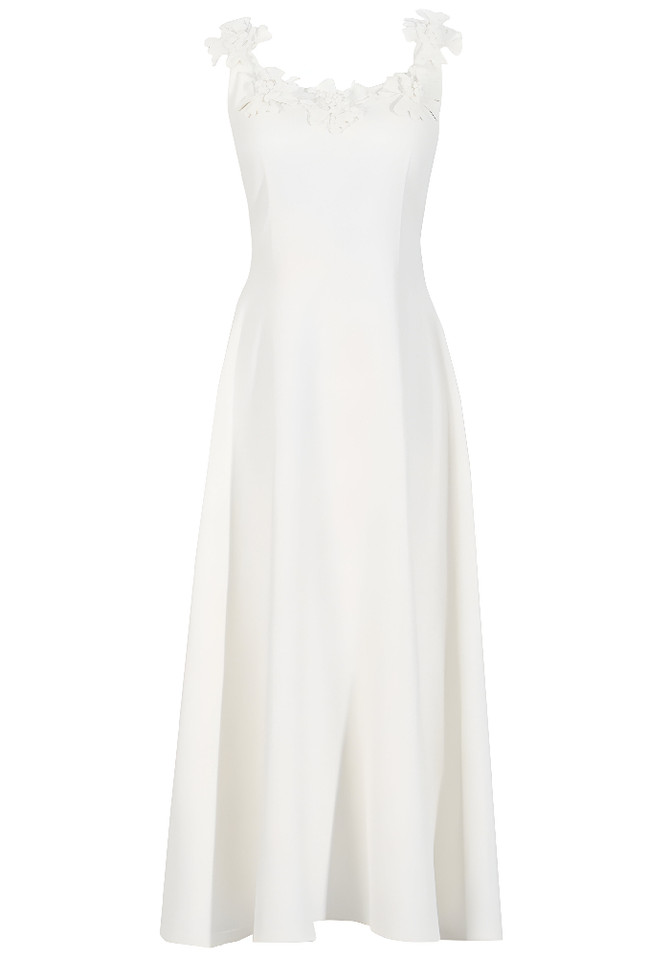 Floral Neckline A Line Midi Dress White