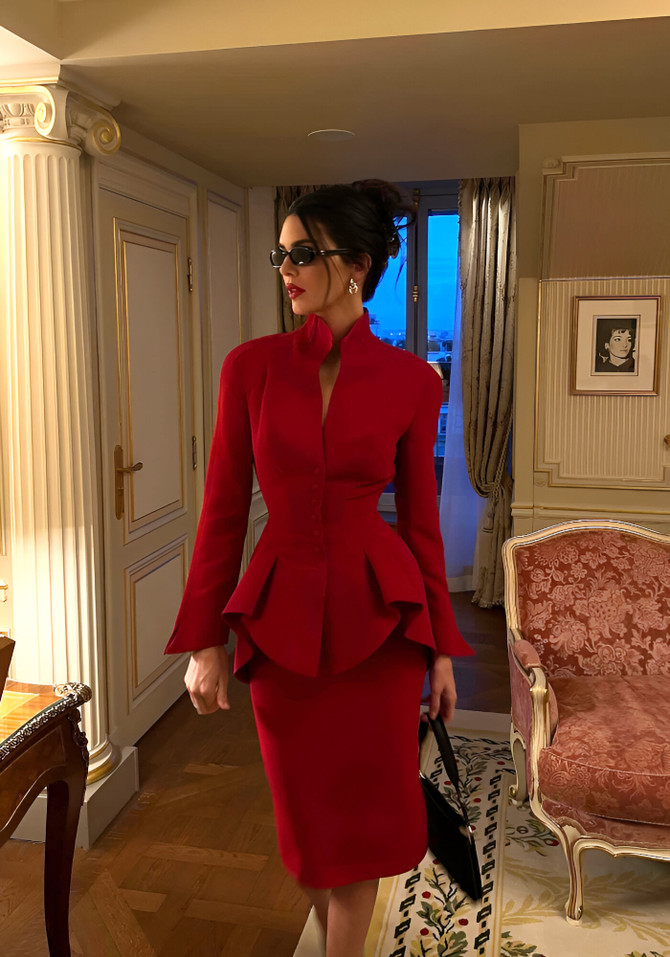 Long Sleeve Peplum Dress Red