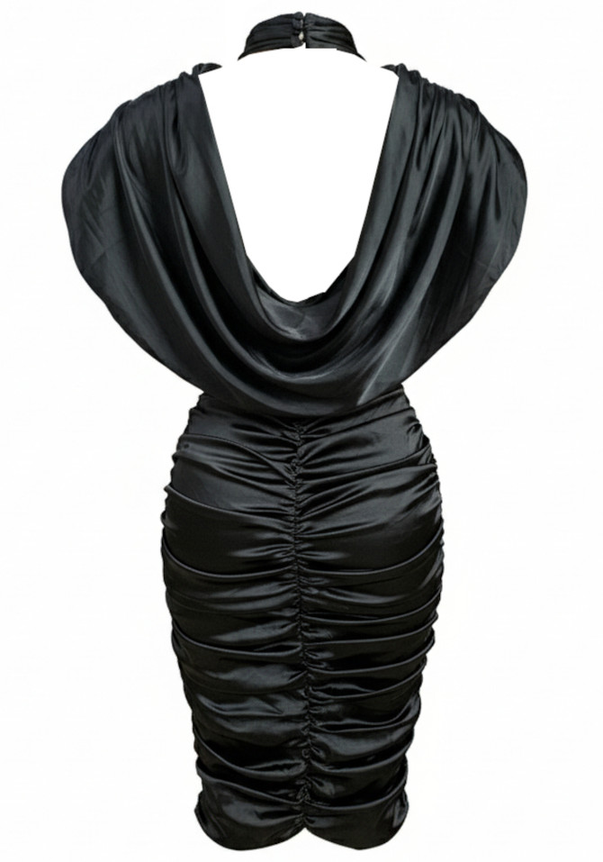 Draped Lace Insert Midi Dress Black