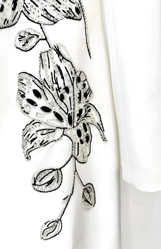 Long Sleeve Embellished Floral Detail Maxi Dress White