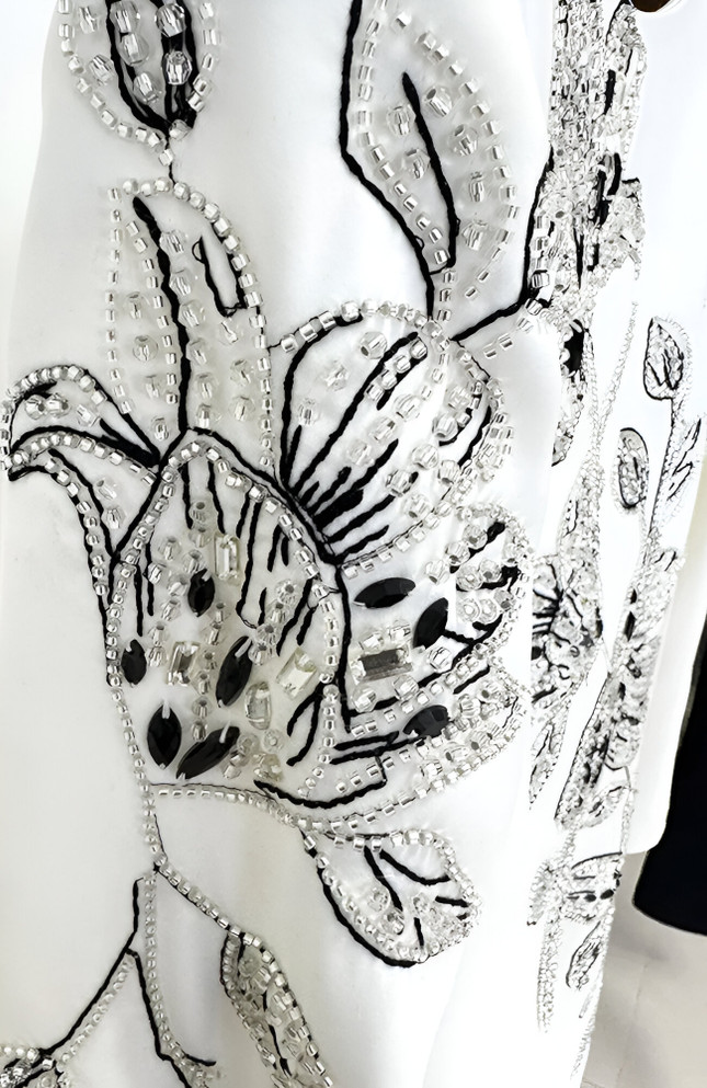 Long Sleeve Embellished Floral Detail Maxi Dress White